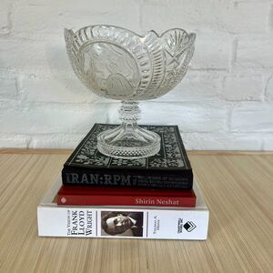 Vintage Crystal Pedestal Bowl, Early 20th Century "Couple With Flowers"